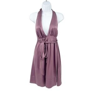 Susana Monaco Womens 100% Silk Y2K Plunge Halter Neck Mini Slip‎ Dress Size 2